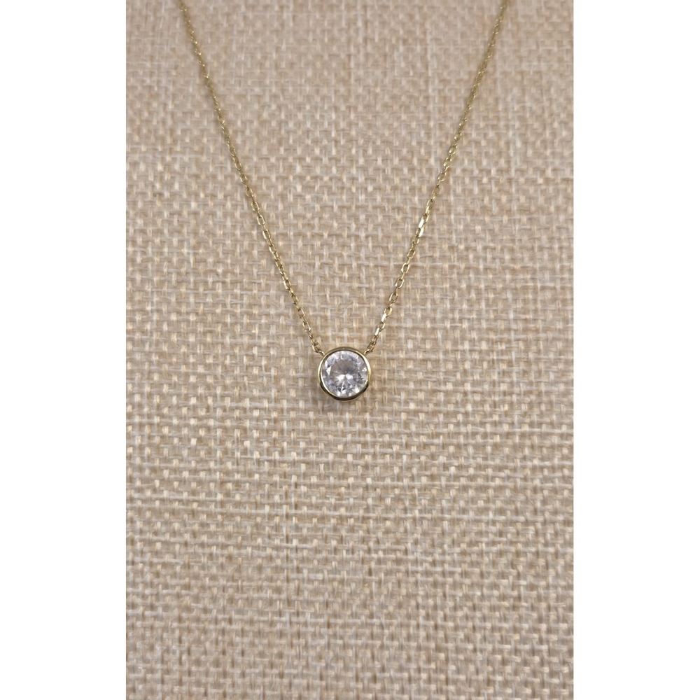 Brilliant Sterling Silver Gold Tone & 2 Carat CZ Pendant Necklace 16"-18" - Picture 2 of 6